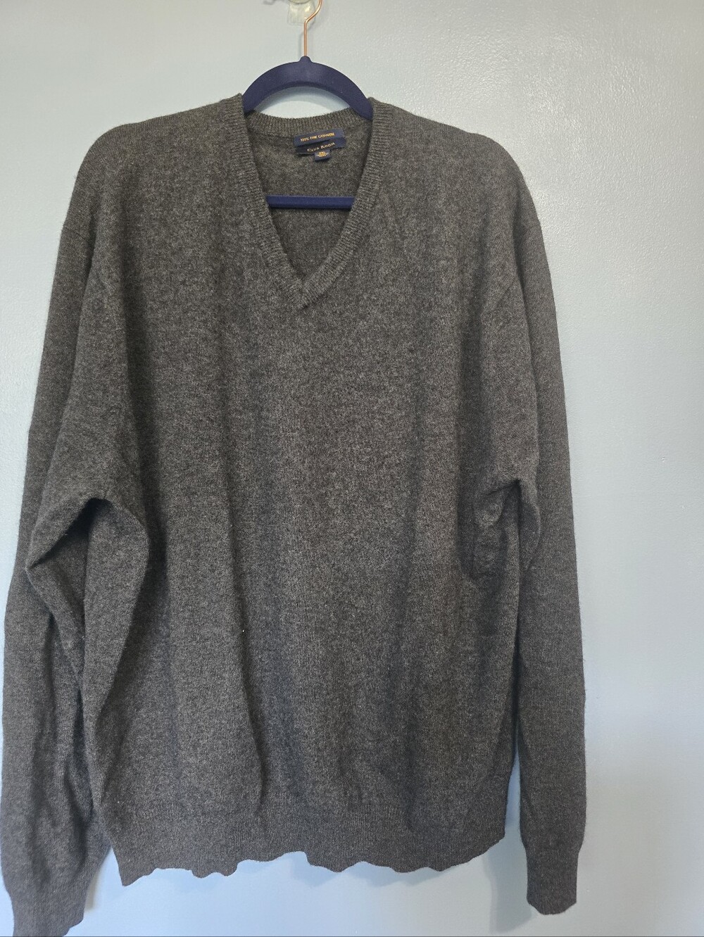 Club Room 100% Cashmere V-Neck Sweater Gray Brown Long Sleeve Men's Size XXL
